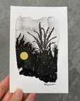 Beauty in the Upside Down 31 - Single Fern and little Full Moon - Original Drawing - 4”x6”