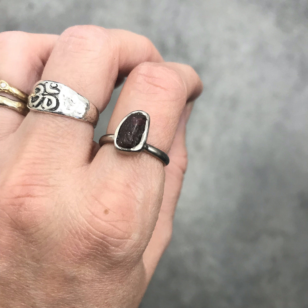 Offset Rough Ruby Simplicity Engagement Ring in Palladium/Silver - size 5.5 - Ready to Ship - Beth Cyr Handmade Jewelry