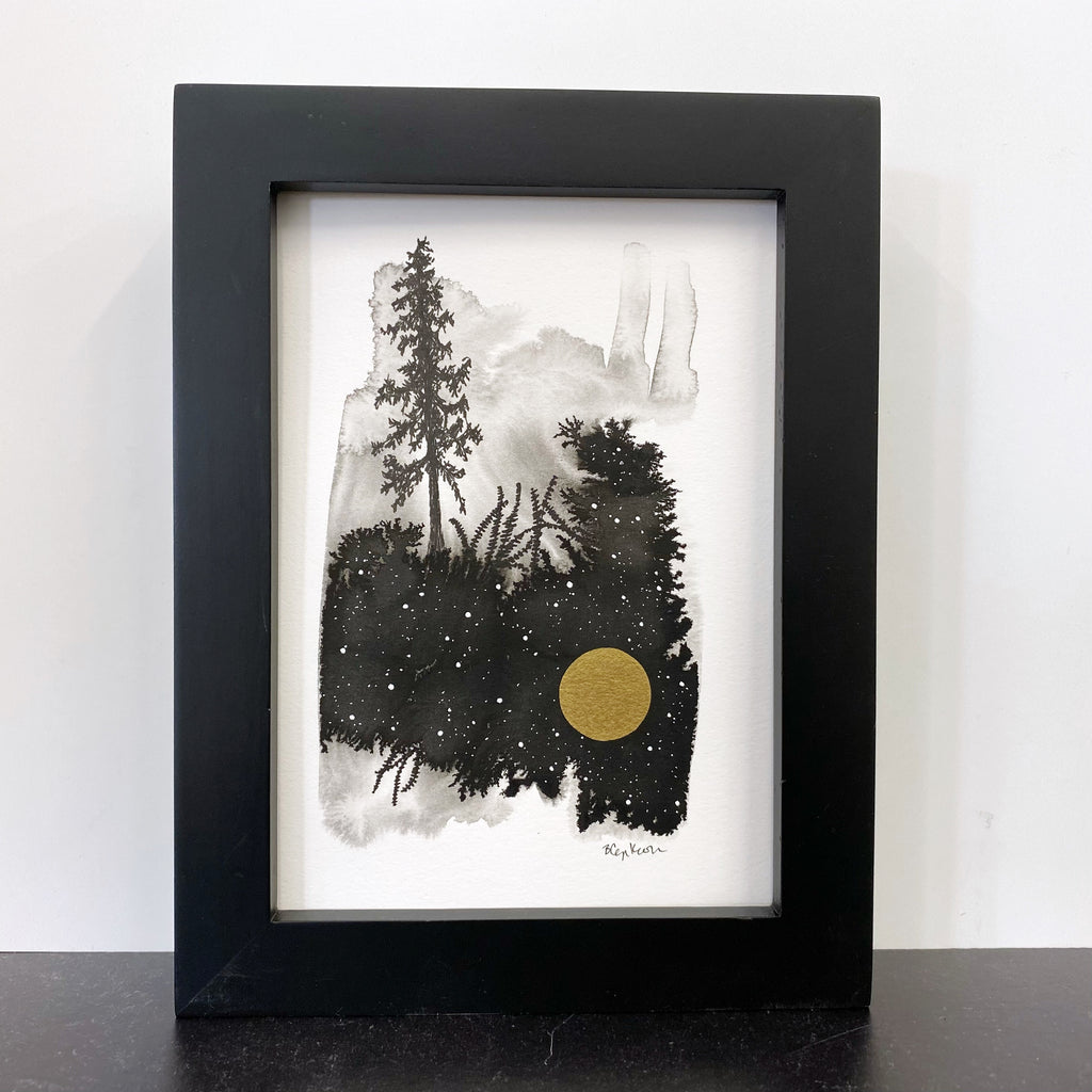 Beauty in the Upside Down 35 - Ferns Everywhere with Tree - Original Drawing - 5”x7”