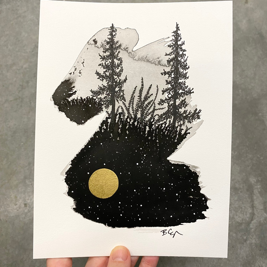 Beauty in the Upside Down 62 - Tree Pair and Fern - Original Drawing - 6”x8”