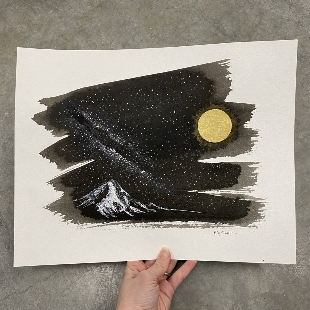 Winter Night Sky 29 - Milky Way and the mountain - 11 x 14 - Original Drawing