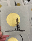 Large Full Moon in a Field with Solo Tree - Grey and Gold Collection