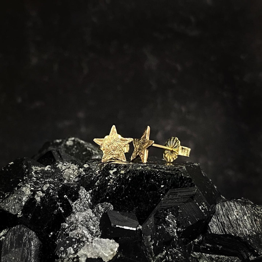 Textured Star Post Earrings in 14k Yellow Gold - Ready to Ship