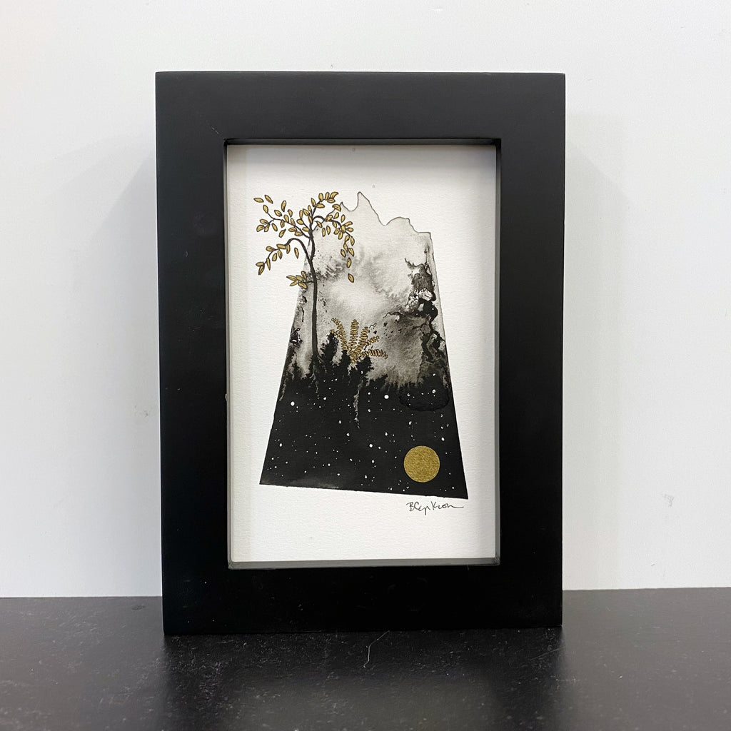 Beauty in the Upside Down 30 - Gold Leaf Tree and Fern - Original Drawing - 4”x6”