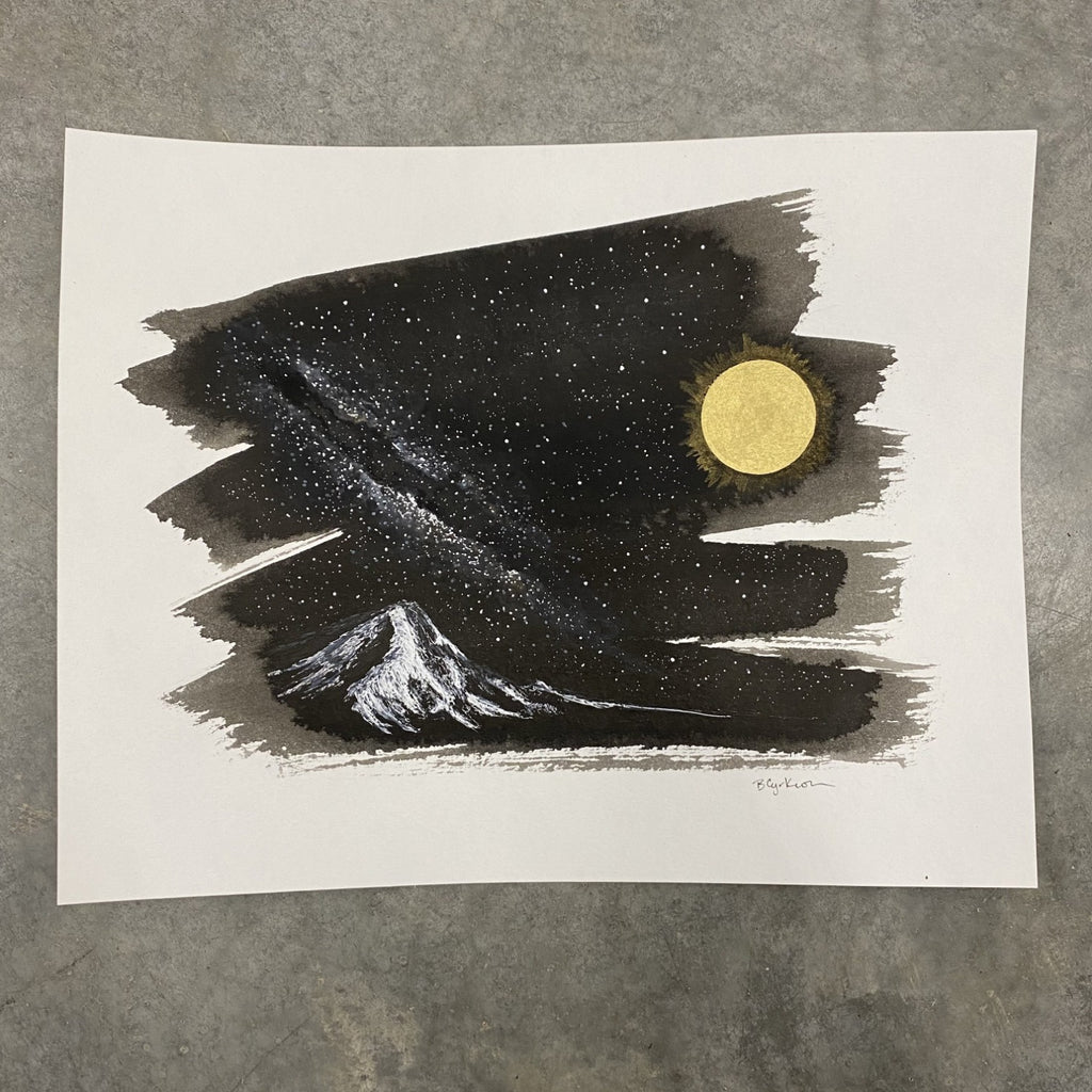 Winter Night Sky 29 - Milky Way and the mountain - 11 x 14 - Original Drawing