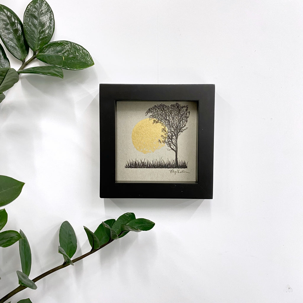 Magical Madrone and the Waning Moon - Grey and Gold Collection #41 - Original drawing - 4"x4"