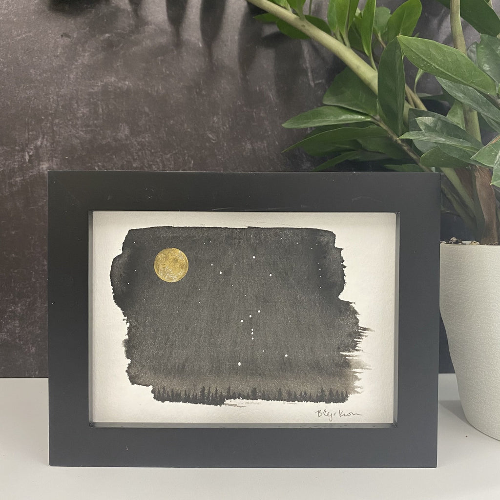 Winter Night Sky 1 - Orion and Full Moon - 5 x 7 - Original Drawing