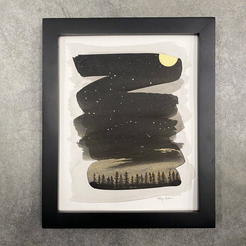 Winter Night Sky 27 - Pisces and Aquarius over golden clouds - 8 x 10 - Original Drawing
