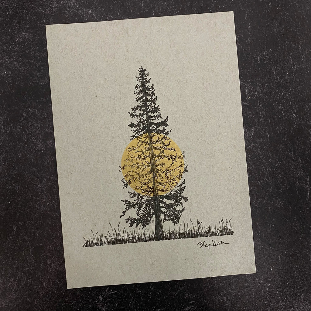 Glowing Tree - Grey and Gold Collection #64 - Original drawing - 5"x7"