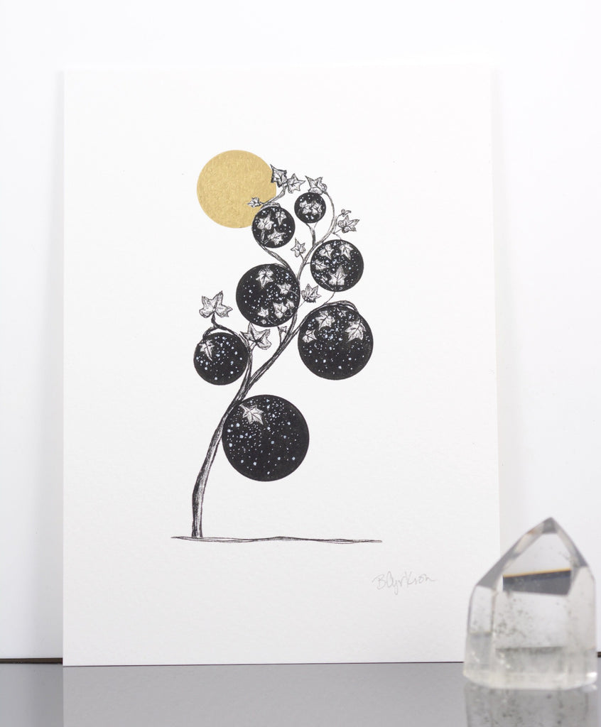 inktober day 14 - hand embellished print - 5x7 - ready to ship - Beth Cyr Handmade Jewelry