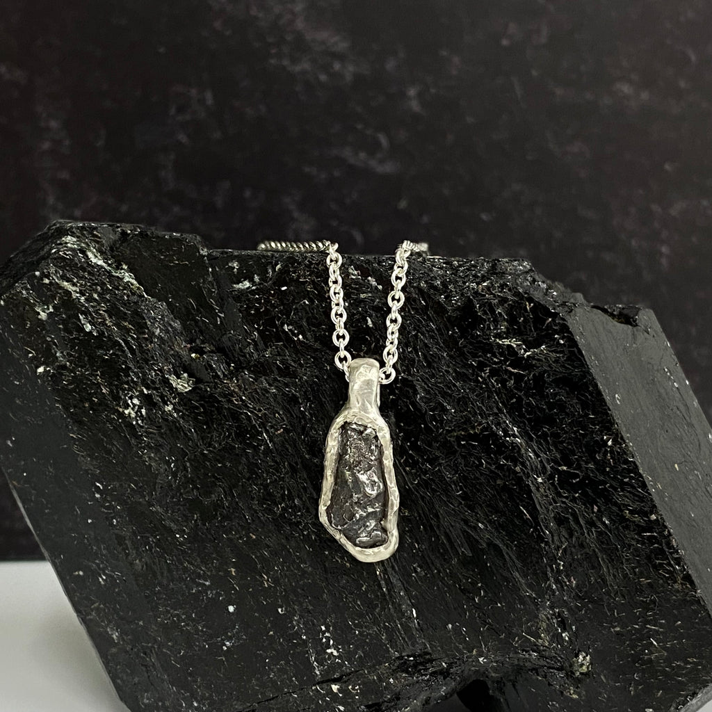Long Meteorite Pendant in Sterling Silver - Ready to Ship