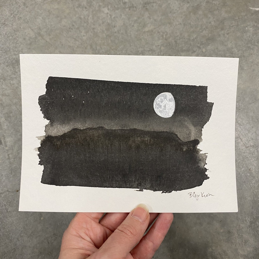 Winter Night Sky 3 - Cassiopeia and the almost full moon - 5 x 7 - Original Drawing