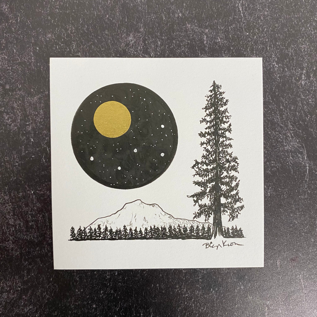 Cassiopeia with tall tree - Original Drawing - 4" x 4"