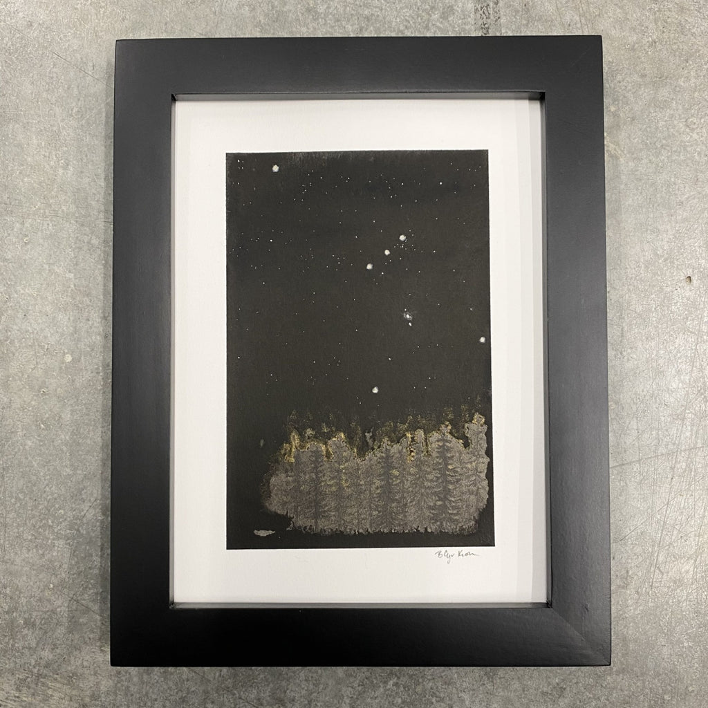 Winter Night Sky 25 - Orion over the misty trees - 6 x 8 - Original Drawing