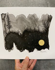 Beauty in the Upside Down 43 - Tilting Tree and Auriga constellation - Original Drawing - 8”x10”