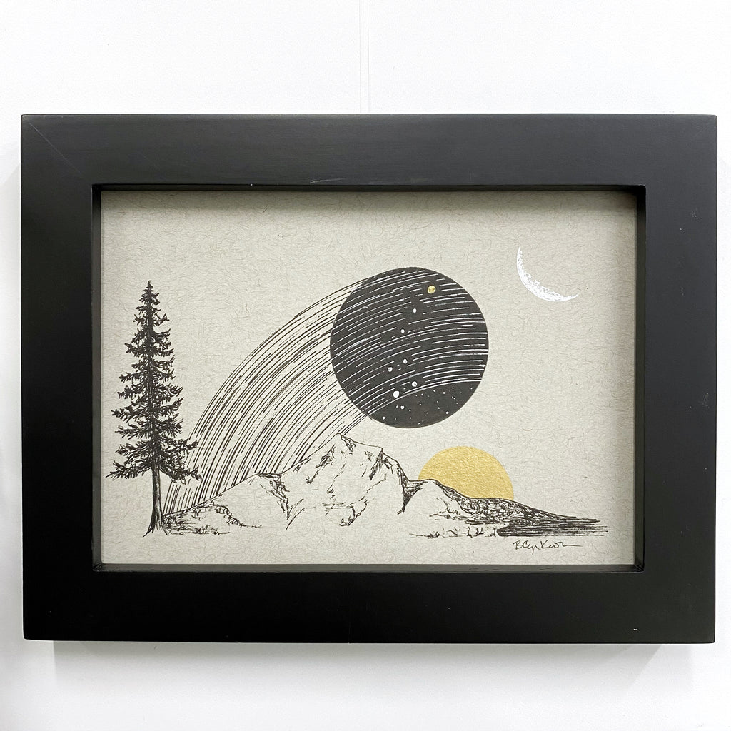 Little Dipper and Star Trails - Grey and Gold Collection #50 - Original drawing - 5"x7"