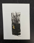 Beauty in the Upside Down 36 - Tall Fern and Crescent Moon - Original Drawing - 6”x8”