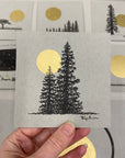 Tree Pair with Moon - Grey and Gold Collection