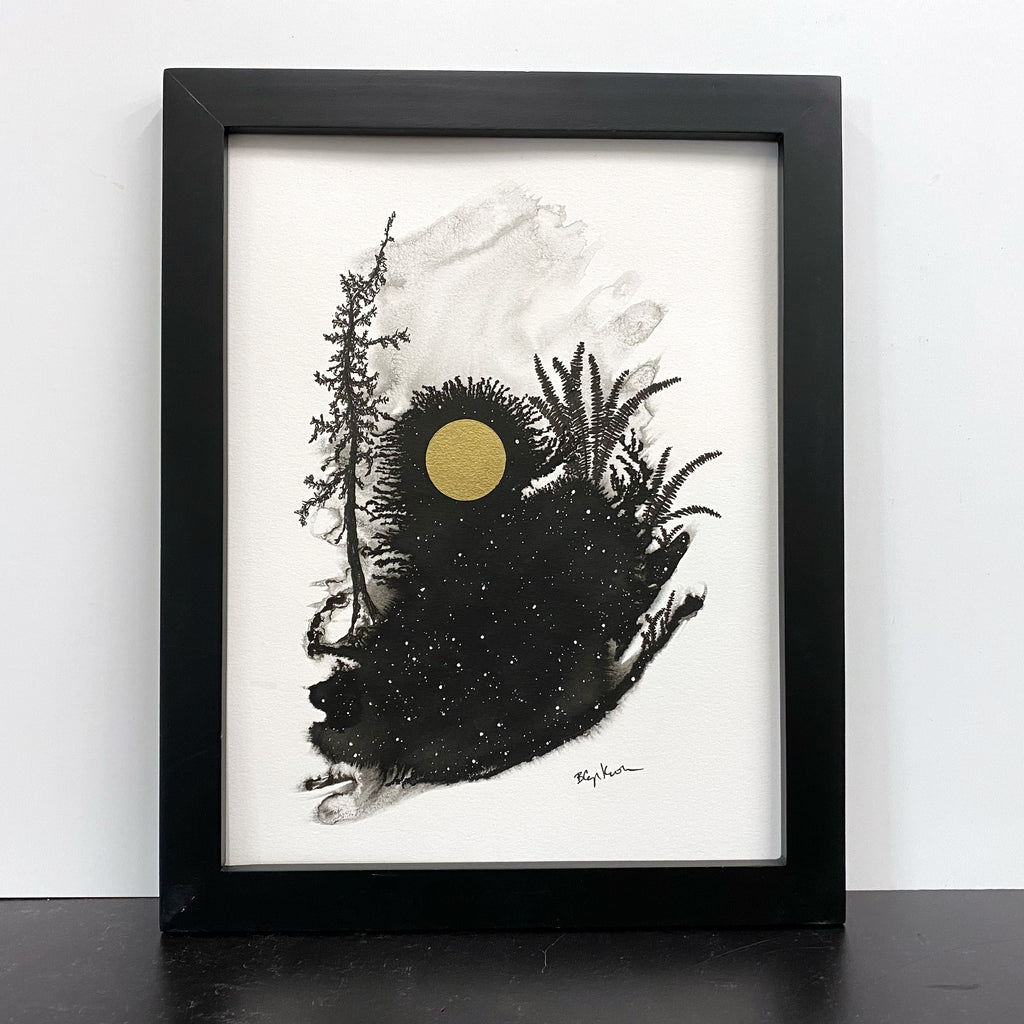 Beauty in the Upside Down 48 - A winding tree and ferns - Original Drawing - 8.5”x11”