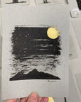 Dark and Cloudy Starry Night with Columba (Dove) Constellation and Mountain Silhouette - Grey and Gold Collection