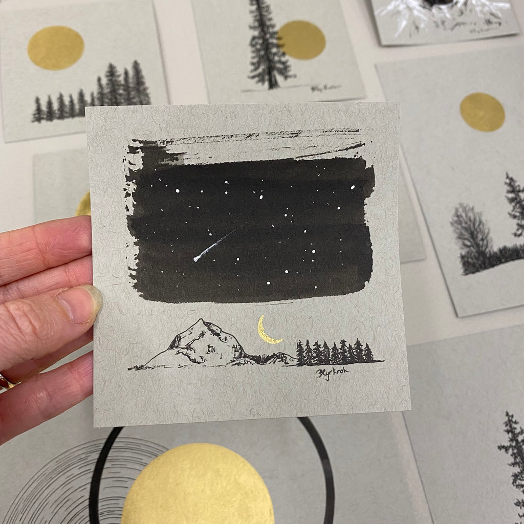 Capricorn Constellation and Shooting Star - Grey and Gold Collection #43 - Original drawing - 4"x4"