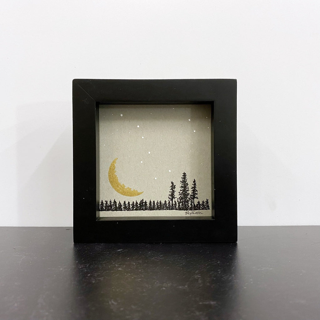 Big Dipper and forest - Grey and Gold Collection #56 - Original drawing - 4"x4"