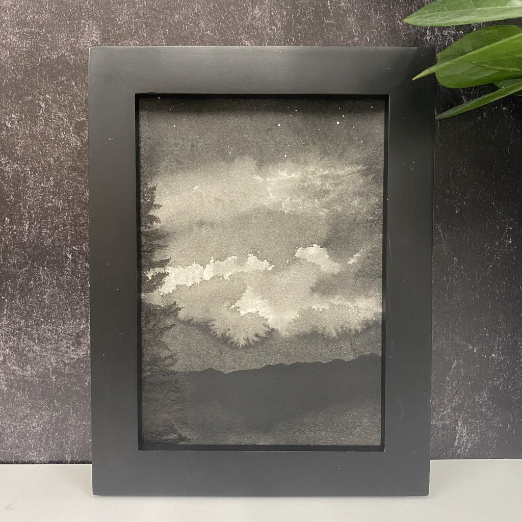 Winter Night Sky 2 - Illuminated clouds - 5 x 7 - Original Drawing