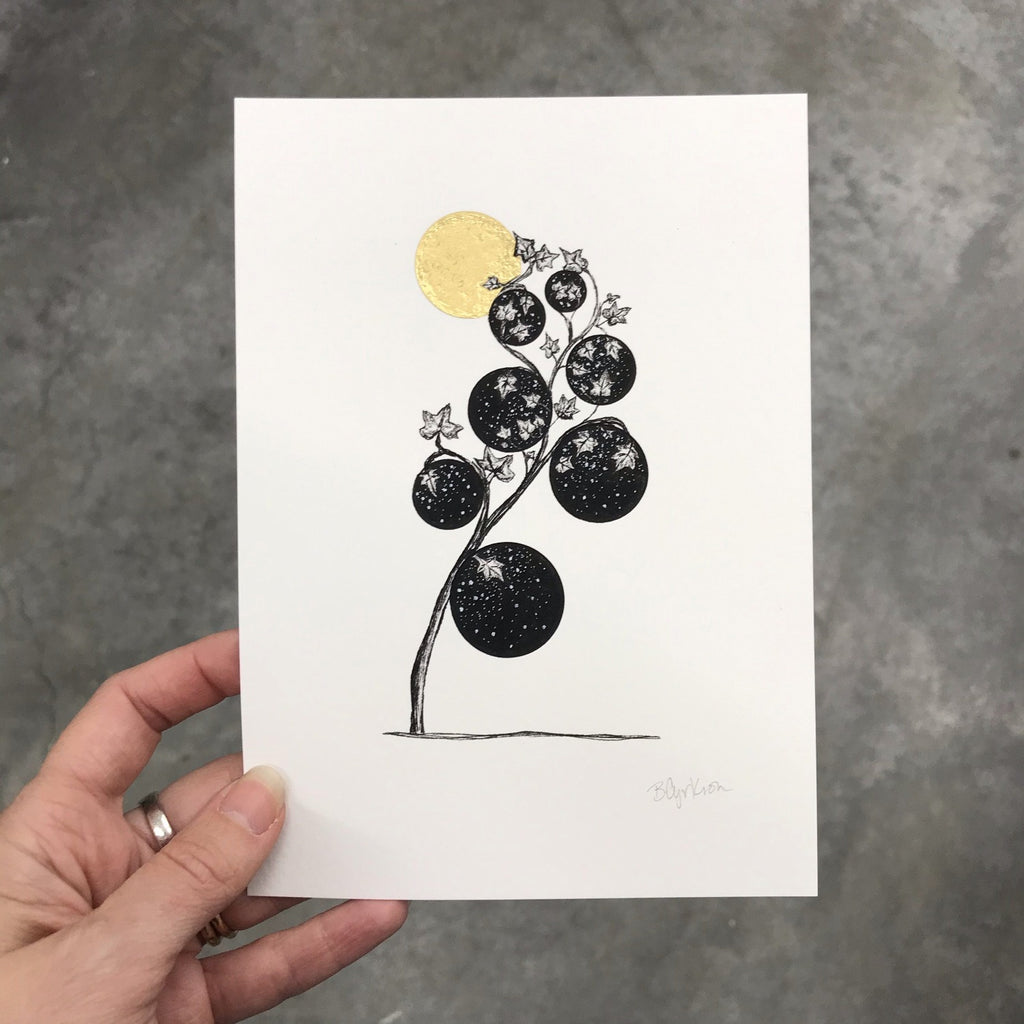 inktober day 14 - hand embellished print - 5x7 - ready to ship - Beth Cyr Handmade Jewelry