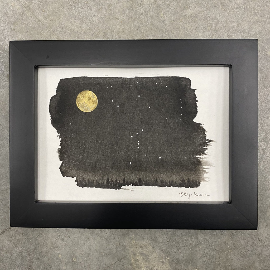 Winter Night Sky 1 - Orion and Full Moon - 5 x 7 - Original Drawing