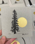 Single Large Tree and Full Moon - Grey and Gold Collection