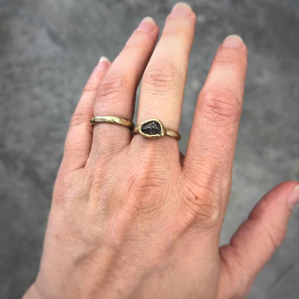 Single Meteorite Ring in 14k Yellow Gold- size 5 - Ready to Ship - Beth Cyr Handmade Jewelry