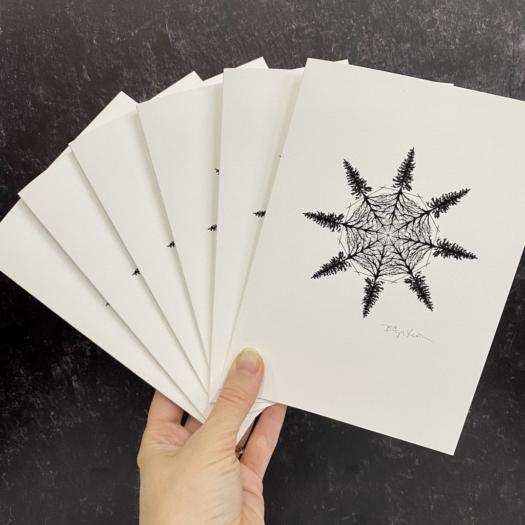 Evergreen Snowflake Notecard Set - card size 5 x 7 - ready to ship