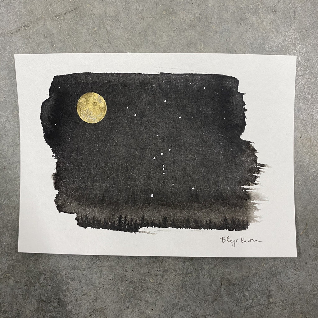 Winter Night Sky 1 - Orion and Full Moon - 5 x 7 - Original Drawing