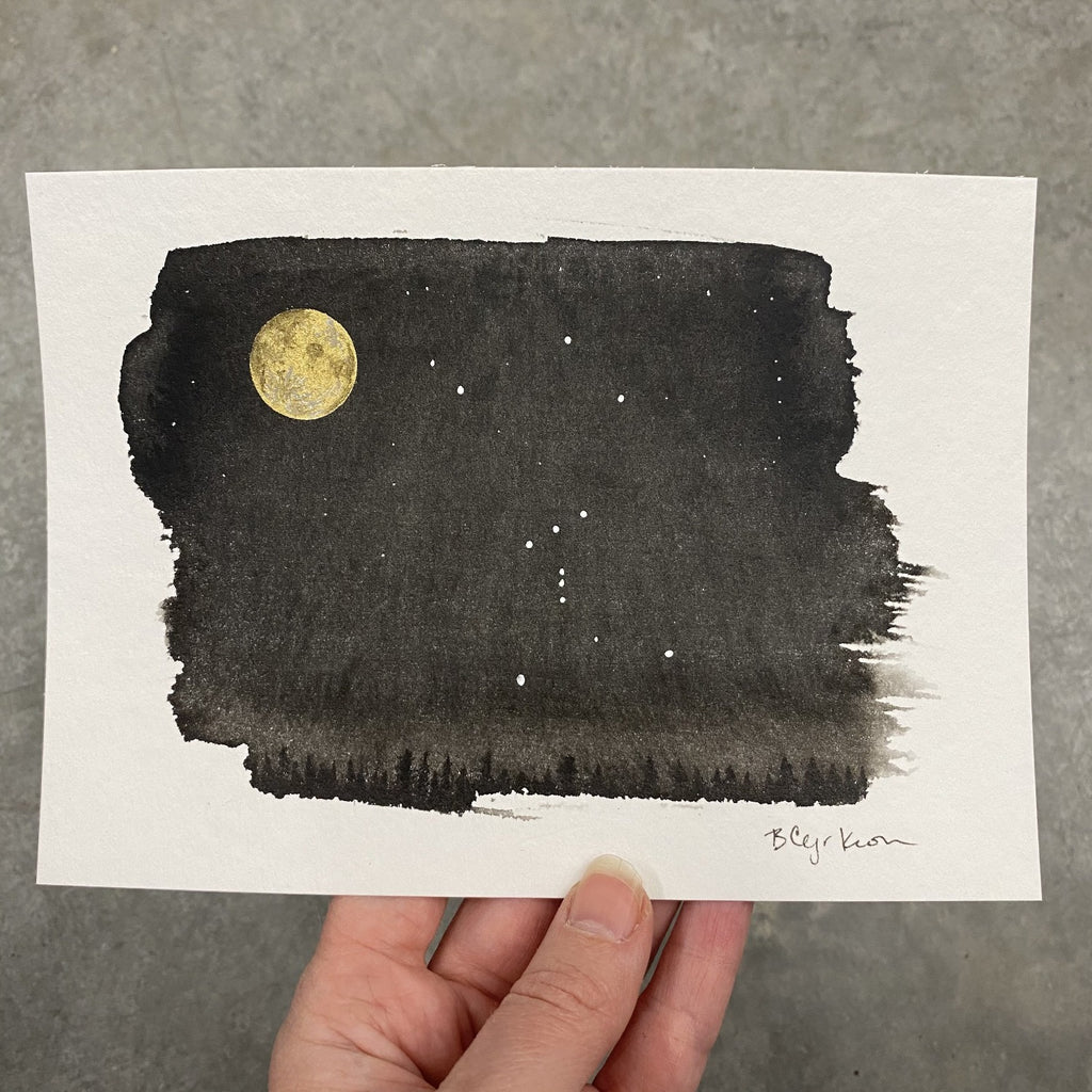 Winter Night Sky 1 - Orion and Full Moon - 5 x 7 - Original Drawing