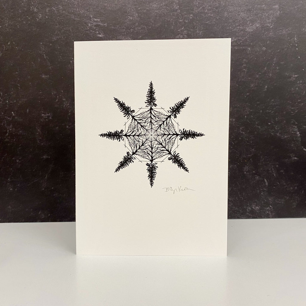 Evergreen Snowflake Notecard Set - card size 5 x 7 - ready to ship