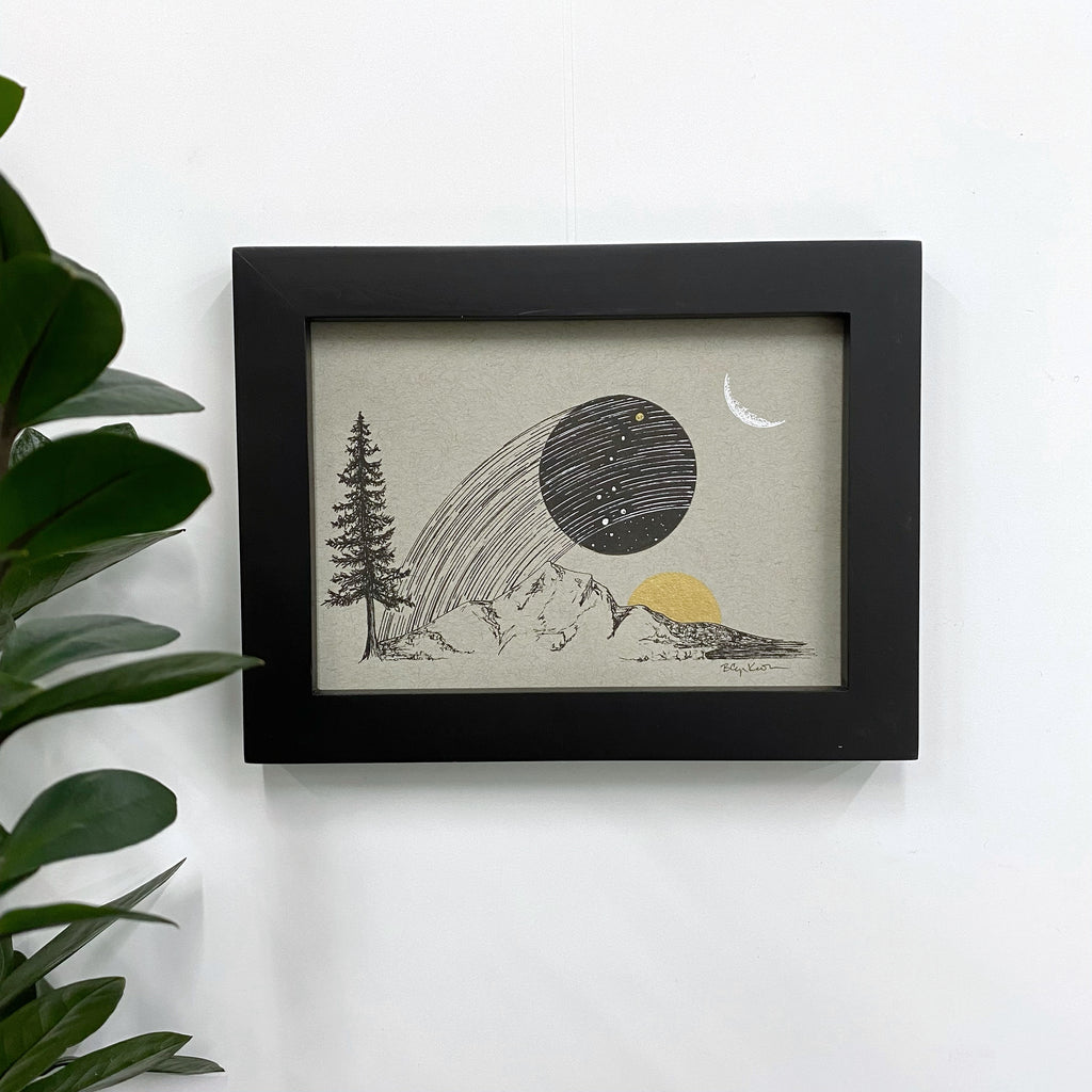 Little Dipper and Star Trails - Grey and Gold Collection #50 - Original drawing - 5"x7"