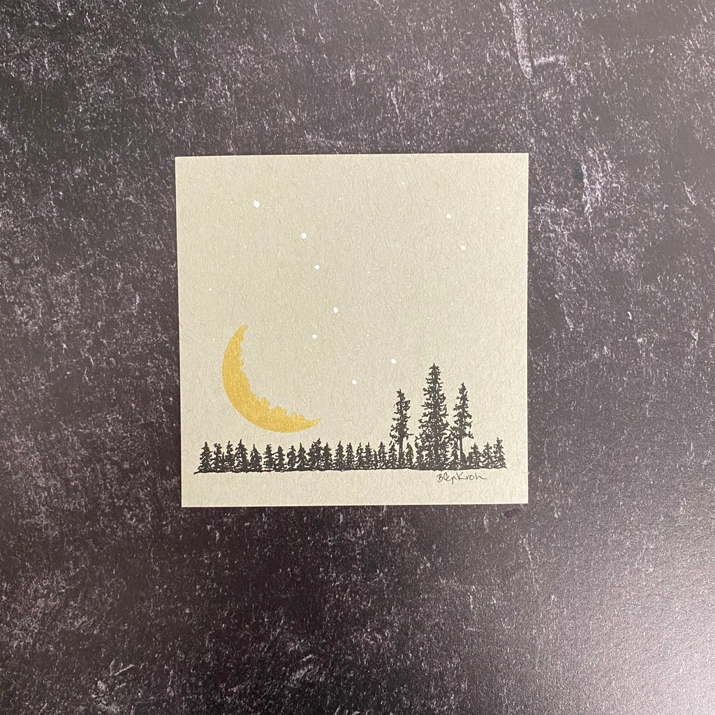 Big Dipper and forest - Grey and Gold Collection #56 - Original drawing - 4"x4"
