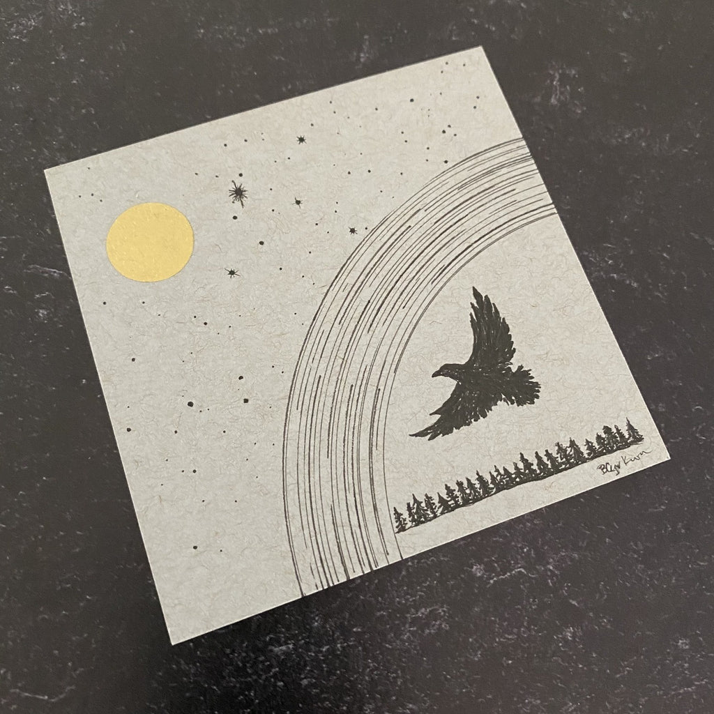 Eagle Silhouette with Aquila (Eagle) Constellation - Grey and Gold Collection #20 - Original drawing - 4"x4"