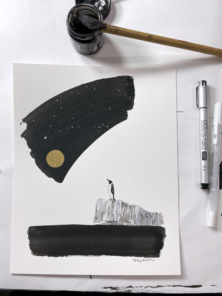 Suit and Knot - Art Print - Inktober 2021 - Day 2 and 4 - hand embellished print