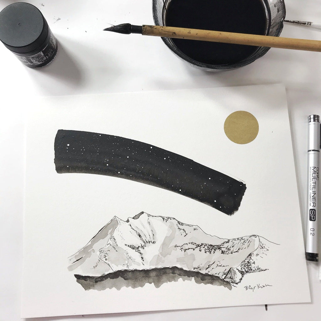 Fan (Fan Mountain) - Art Print - Inktober 2021 - Day 7 - hand embellished