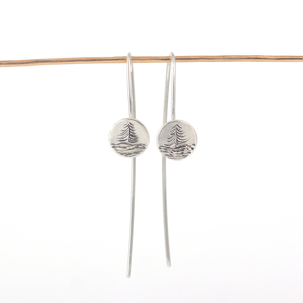 Landscape Earrings - Tree and Water Sterling Silver Drop Dangle Earrings - Ready to Ship