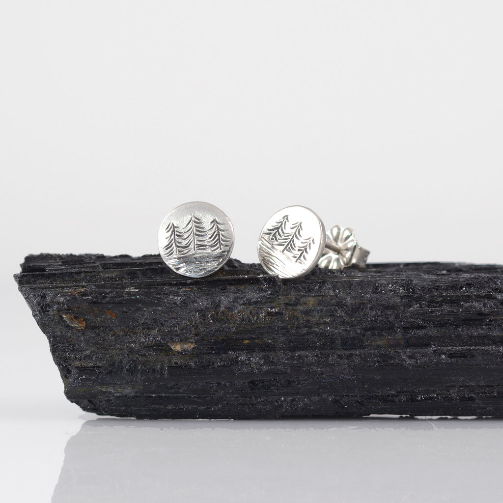 Landscape Earrings - Tree and Water Sterling Silver Post Earrings - Ready to Ship