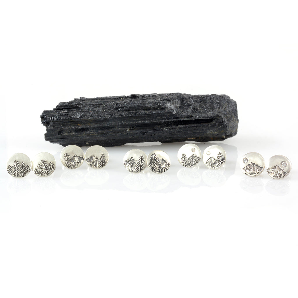 Landscape Earrings - Tree and Mountain Sterling Silver Post Earrings - Ready to Ship