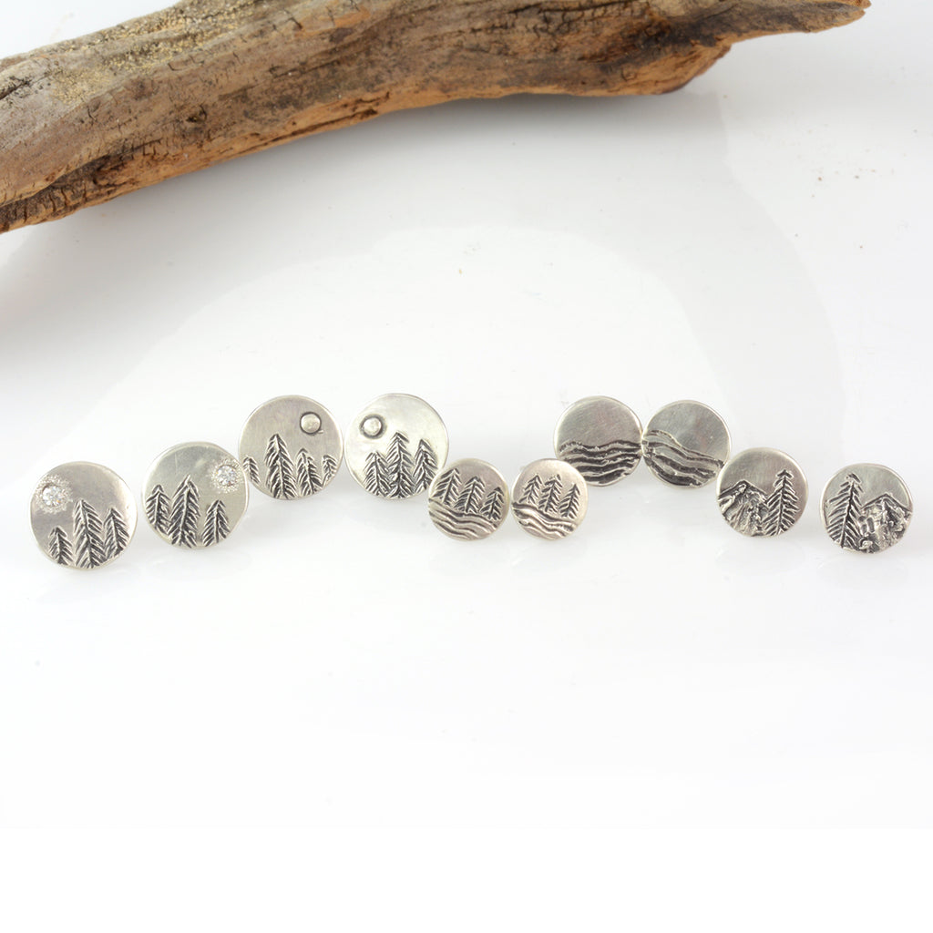 Landscape Earrings - Tree line and Full Moon Sterling Silver Post Earrings - Ready to Ship