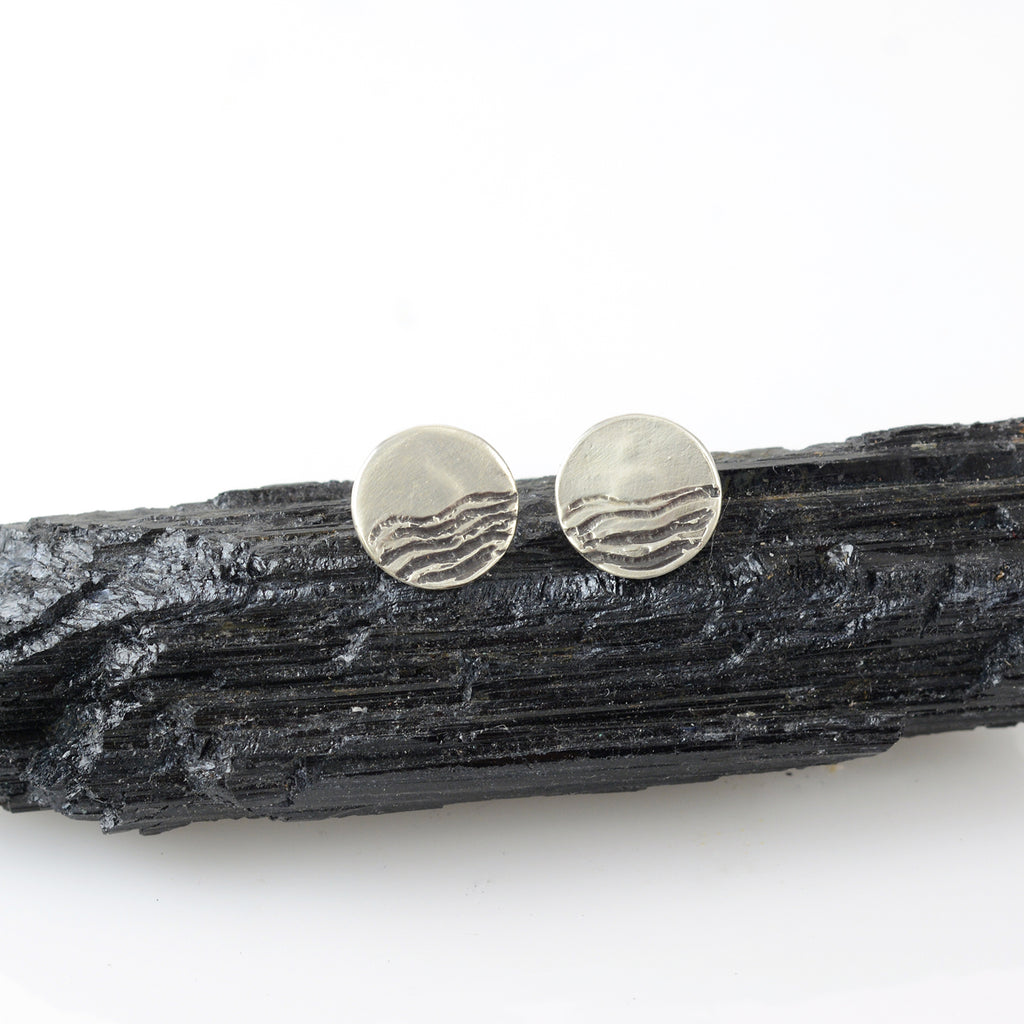 Landscape Earrings - Tree line and Full Moon Sterling Silver Post Earrings - Ready to Ship