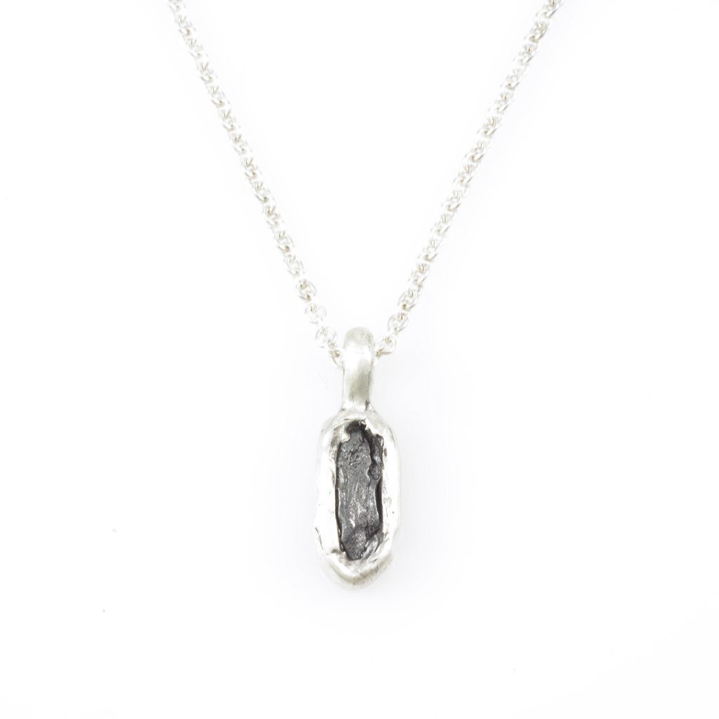 Meteorite Skinny Rectangle Pendant in Sterling Silver - Ready to Ship - Beth Cyr Handmade Jewelry