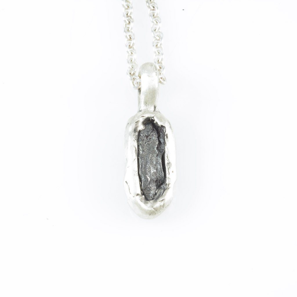 Meteorite Skinny Rectangle Pendant in Sterling Silver - Ready to Ship - Beth Cyr Handmade Jewelry