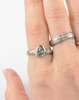 Meteorite Engagement Ring with Moissanite in Palladium/Silver with Tree Bark Texture - size 7 - Beth Cyr Handmade Jewelry