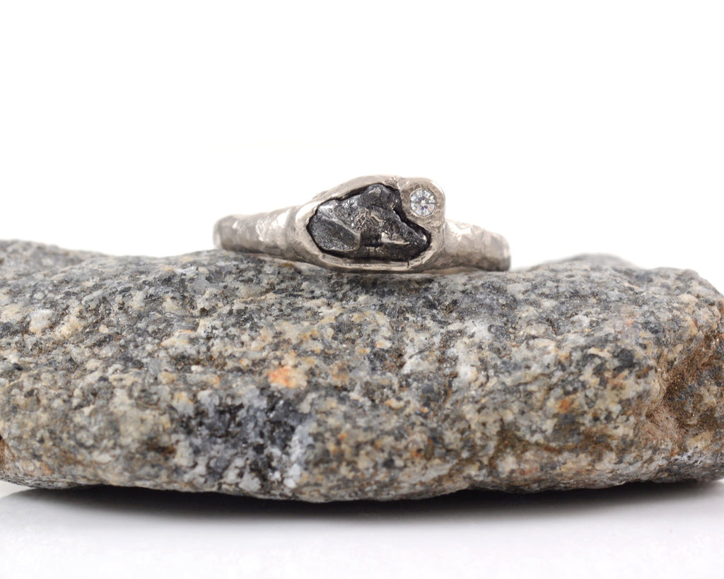 Custom Meteorite Engagement Ring with Moissanite in 14k Palladium White Gold - Final Payment - Beth Cyr Handmade Jewelry