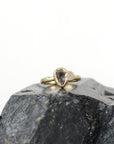 Meteorite Ring with Moissanite in 14k yellow gold - size 4 - Ready to Ship